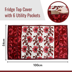 Kuber Industries Fridge Top Cover | Fridge Top Cover with Pockets | Refrigerator Top Cover for Kitchen | Fridge Top Cover with 6 Utility Pockets | Kniting Flower Fridge Cover | Pink