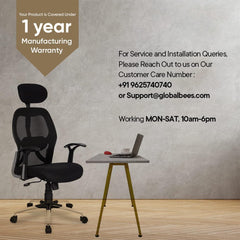 Kuber Industries Ergonomic Office Chairs for Work from Home | Comes with Manual Height Adjustable, Armrest, Headrest & Lumbar Support | Comfy Study Chair for Students with Wheels | Black & Beige Seat