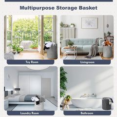 Kuber Industries Foldable Storage Basket|Round Toy Storage Bin|Side Grab Handle|Wardrobe, Closet Organizer (Black) (Pack of 6)