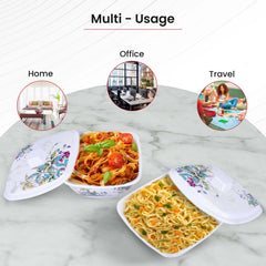 Heart Home Microwave Safe & BPA Free Melamine Serving Bowls with Lids Set of 2 | Heat Resistant & Unbreakable Rice Bowl for Serving, Mixing Bowls for Kitchen | Green Marble Flower