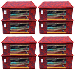 Kuber Industries Metalic Flower 8 Piece Non Woven Saree Cover Set, Large, Red, Standard