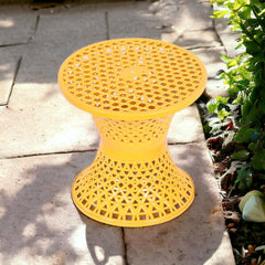 Heart Home Seating Stool | Plastic Mesh Damroo Stool | Both Sided Stool for Guestroom | Damroo Style Stool | Stool for Graden | Stool for Balcony | Pack of 2 | Yellow