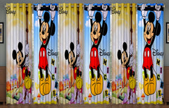 Kuber Industries Disney Mickey Print 6 Pieces Polyester Special Blackout Long Crush Eyelet Door Curtain 7 Feet (Sky Blue & Yellow)-KUBERMART100