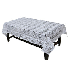 Kuber Industries Circle Design Cotton 4 Seater Center Table Cover - White