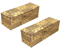 Heart Home Multipurpose Wooden Emobssed Design 1 Rod Bangle Box/Organizer/Case With Swing Arm Lock System - Pack of 2 (Gold)-47HH0547