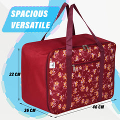 Heart Home Storage Bag | Clothes Storage Attachi Bag | Underbed Storage Bag | Zipper Storage Bag | Wardrobe Organizer with Handle | Travel Attachi Bag | Flower-Print | Small | Maroon