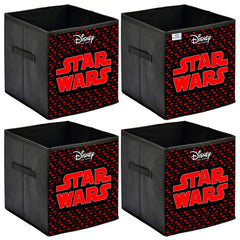 Heart Home Disney Star War Printed Non-Woven Foldable Storage Bin/Cube/Organizer For Toys, Clothes And Books With Handles- Pack of 4 (Black) -HS43HEARTH26296