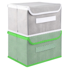 Kuber Industries Drawer Storage Box | Foldable Dhakkan Storage Box | Non-Woven Clothes Organizer For Toys | Storage Box with Handle | Large | Pack of 2 | Green & Gray