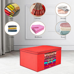 Heart Home Saree Cover | Zip Closure Saree Cover | Clothes Storage Bag | Wardrobe Organiser for Suit | Transparent Window Saree Cover | Dot Border-Design | 9 inch | Pack of 3 | Red