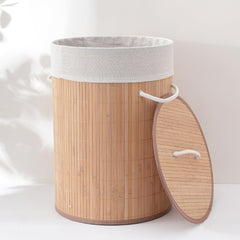 Heart Home 61 Ltr Rectangular Bamboo Laundry Basket For Clothes With Lid | Washing Clothes Storage Box -Dark Brown