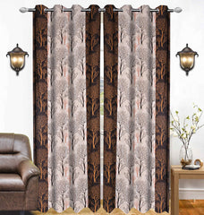 Kuber Industries Tree Design 1 Piece Polyester Eyelet Door Curtain 7 Feet (Brown)-CTKTC14171