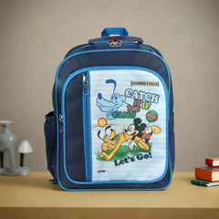 Kuber Industries Disney Mickey Catch It School Bag | Kids School Bags | Student Bookbag | School Bag for Girls & Boys | School Backpack for Kids | 4 Compartments School Bag | Navy Blue