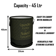 Heart Home Laundry Basket | Non-Woven Round Laundry Basket | Clothes Storage Hamper | Foldable Laundry Bag with Handle | Toy Storage Basket | Golden Dot | 45 LTR | Black