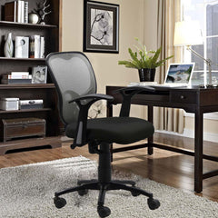 Kuber Industries Ergonomic Office Chairs for Work From Home | Comes with Manual Height Adjustable, Armrest & 2D Lumbar Support | Comfy Study Chair for Students with Wheels | Black
