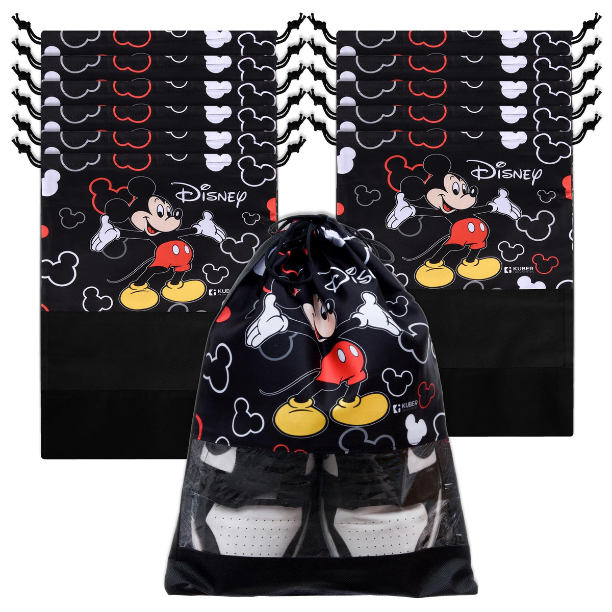 Heart Home Disney Mickey Shoe Cover | Travel Shoe Storage Bags | Polyester Storage Bag | Drawstring Shoe Cover | Shoe Organizer with Clear window | Pack of 12 | Black