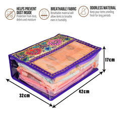 Heart Home Saree Cover | Clothes Storage Bag | Storage Organizer Bag | Zip Closure Saree Cover | Wardrobe Organizer | Carry Half Lace Transparent Saree Cover | 6 Inch | Royal Blue