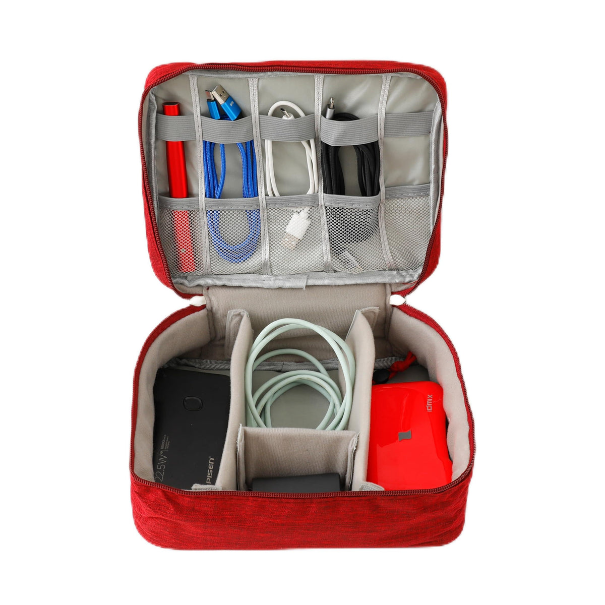 Homestic Travel Organizer For Electronic Accessories|Multipurpose Pouch|Adapter, Cable, Gadget Organizer|Two Comparment With Zipper|Great For Traveling (Red)