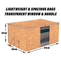 Heart Home Underbed Storage Bag | Clothes Storage Organizer | Blanket Cover with Clear Window | Zipper Closure & Handle Cloth Organizer | New Flower-Design | Large | Pack of 2 | Brown