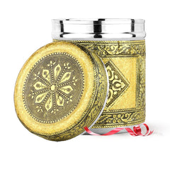 Kuber Industries 1200ml Rexine Crafted Stainless Steel Containers for Kitchen with Lid | Aesthetic Multipurpose Storage Canister for Kitchen Organizer | Steel Dabba/Box for home | Gold