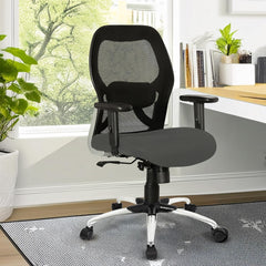Kuber Industries Ergonomic Office Chairs for Work From Home with Meshback | Comes with Manual Height Adjustable Armrest & 2D Lumbar Support | Comfy Chair for Students with Wheels | Black & Grey Seat