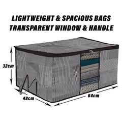 Heart Home Saree Cover & Underbed Stoarge Bag Set | 3 Pieces Saree & 3 Pieces Underbed Storage Bag Combo Set | Zipper Closure & Handle | Lining-Design | Set of 6 | Gray