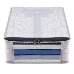 Heart Home Shirt Cover | Shirt Storage Organizer | Clothing Organizer | Foldable Shirt Cover | Wardrobe Organizer with Transparent Window | Jute Printed Shirt Bag | Pack of 2 | Gray