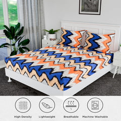 Heart Home Double Bedsheet | Premium Cotton Bedsheet with 2 Pillow Covers | Bedsheet for Bedroom | Bedsheet for Double Bed | ZIg Zag Box-Design Bedsheet | Multi