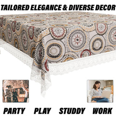 Heart Home Table Cover | PVC Dining Table Cover | Table Cloth | Center Table Cover | Table Cover for Kitchen Table | Rangoli Table Cover for Hall Décor | 54 Inch | White