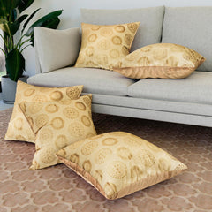 Kuber Industries Cushion Cover | Pillow Covers for Sofa | Throw Cushion Cover | Polyester Cushion Covers | Banarasi Gola Cushion Covers | Set of 5 | 16 Inch | Golden