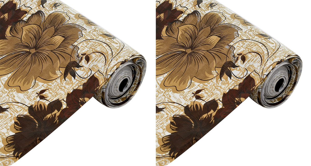 Heart Home Flower Printed Shelf Liners for Kitchen Shelves,cupboards,Wardrobe,Drawer, 5 Mtr- Pack of 2 (Brown)