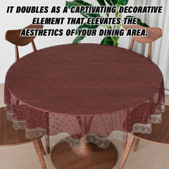 Heart Home Round Table Cover | PVC Table Cloth for Round Tables | 4 Seater Round Table Cloth | Self Star Kitchen Dining Tablecloth | Tabletop Cover | 60 Inch | Brown