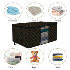 Heart Home Underbed Storage Bag|Clothes Storage Organizer|Clear Window Blanket Cover|Cloth Organizer with Handle|Golden Dot-Design|Large|Pack of 2|Black
