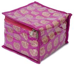 Kuber Industries Brocade Fabric Jewellery Box/Organizer with 10 Transparent Pouches (Red & Pink)-Pack of 2-KUBMART15353