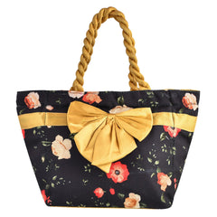 Heart Home Hand Purse | Polyester Hand Bag | Woman Shoulder Bag | Top Handle Handbag | Gifting Hand Purse | Ladies Tote Purse | Bow Flower Printed Handbag | Blue