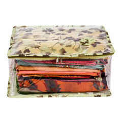 Heart Home Saree Cover | Zip Closure Saree Cover | Clothes Storage Bag | Wardrobe Organiser for Suit | Side Transparent Saree Cover | Bow-Leaf-Design | 9 inch | Pack of 2 | Green