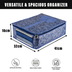 Heart Home Shirt Storage Bag | Clothes Storage Bag | Wardrobe Storage Bag | Shirt Organizer for Closet | Visible Window Shirt Bag | Flower Printed Shirt Cover | Pack of 2 | Navy Blue