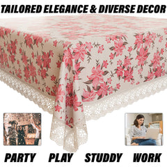 Heart Home Dining Table Cover | Kitchen Dining Tablecloth | 8 Seater Dining Table Cover | Dining Table Cover for Hall Décor | Barik Flower Kitchen Tablecloth | 60x108 | Pink