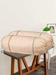 Heart Home Bolster Covers | Cotton Bolster Cover Set | Diwan Bolster Cover Set | Bolster Pillow Cover | Khakhi Printed Masand Cover | 16x32 Inch | Pack of 4 | Cream