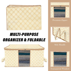 Heart Home Underbed Storage Bag | Clothes Storage Organizer | Blanket Cover with Clear Window | Zipper Closure & Handle Cloth Organizer | Check-Design | Large | Pack of 6 | Cream