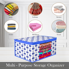 Heart Home Saree Cover | Zip Closure Saree Cover | Clothes Storage Bag | Wardrobe Organiser | Transparent Window Saree Cover | Dot-Design | 9 inch | Pack of 12 | Blue