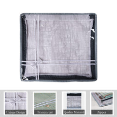 Heart Home Saree Storage Bag | Clothes Storage Bag | Wardrobe Storage Bag | Cloth Storage Organizer | Top Visible Window Saree Bag | Bow Jute-Printed | 3 Inch | Pack of 3 | Gray