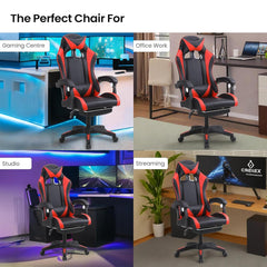 Kuber Industries Ergosmart PC Gaming Chairs with Wheels | Comes with Headrest, Lumbar Support Cushions & Footrest | Comfortable Chair for Long Sitting & Back Pain Relief | 2023-6F-RED-Black & Red