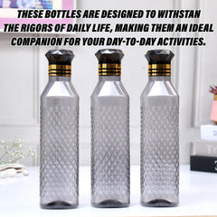 Heart Home Water Bottle | Plastic Water Bottle for Fridge | Water Bottle for Kitchen | Ideal for Restaurant | Water Bottle for Refrigerator | Square H2O Bottle | 1 LTR | Pack of 3 | Black