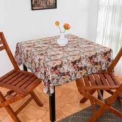 Heart Home Table Cover | Dining Table Cover | Center Table Cover | Reversable Table Cover for Kitchen Table | Gulab Design Table Cover for Hall Décor | 54x54 Inch | White