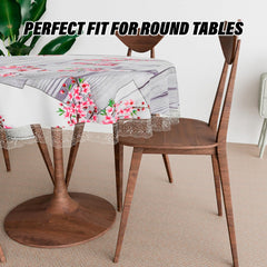 Heart Home Round Table Cover | Table Cloth for Round Tables | 4 Seater Round Table Cloth | Pink Flower Kitchen Dining Tablecloth | Tabletop Cover | 60 Inch | Gray