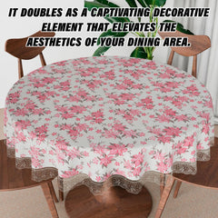 Heart Home Round Table Cover | Table Cloth for Round Tables | 4 Seater Round Table Cloth | Barik Flower Kitchen Dining Tablecloth | Tabletop Cover | 60 Inch | Pink