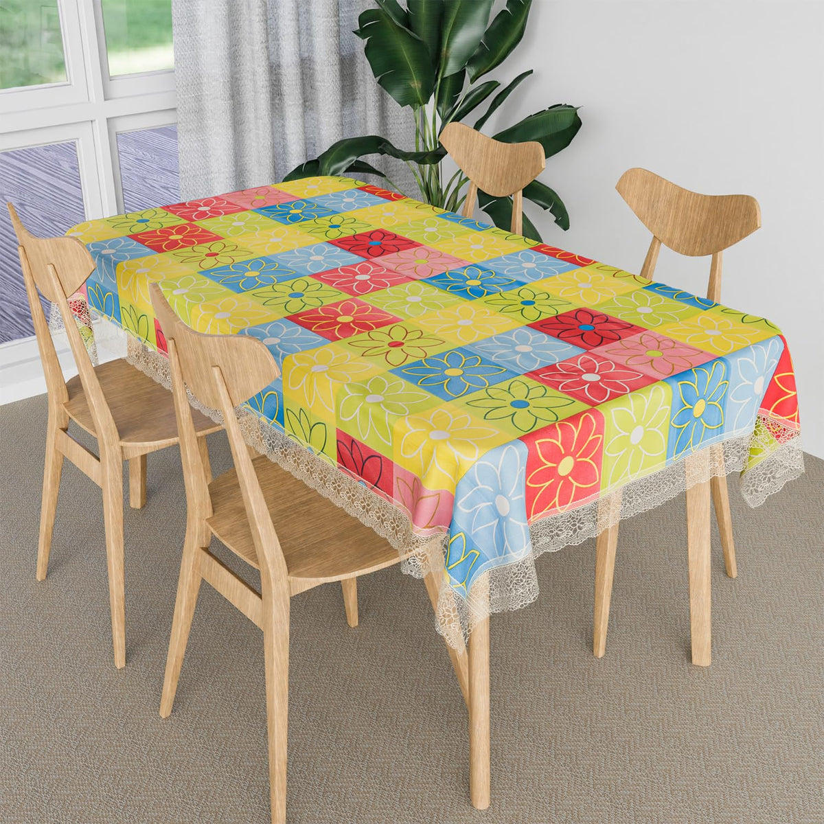 Heart Home Dining Table Cover | Kitchen Dining Tablecloth | 4 Seater Center Table Cover | Dining Table Cover for Hall Décor | Check Kitchen Tablecloth | 45x70 | Yellow