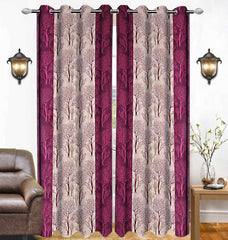 Kuber Industries Tree Design 1 Piece Polyester Eyelet Door Curtain 7 Feet (Pink)-Ctktc14172
