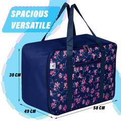 Heart Home Storage Bag | Clothes Storage Attachi Bag | Underbed Storage Bag | Zipper Storage Bag | Wardrobe Organizer with Handle | Travel Attachi Bag | Flower-Print | Large | Navy Blue
