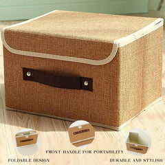 Kuber Industries Pack of 2 Large Storage Box With Lid|Foldable Toys Storage Bin|Wardrobe Organizer For clothes|Front Handle & Sturdy (Khadi)